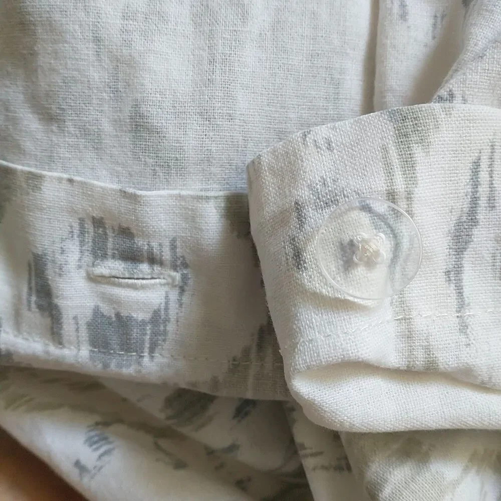 Pottery Barn Twin Duvet Cover Linen Cotton Blend Ikat Pattern White Green